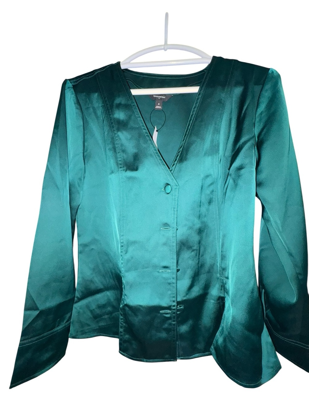 NWT Banana Republic Teal Green Satin Button-Front Blouse Current Style Sz 6